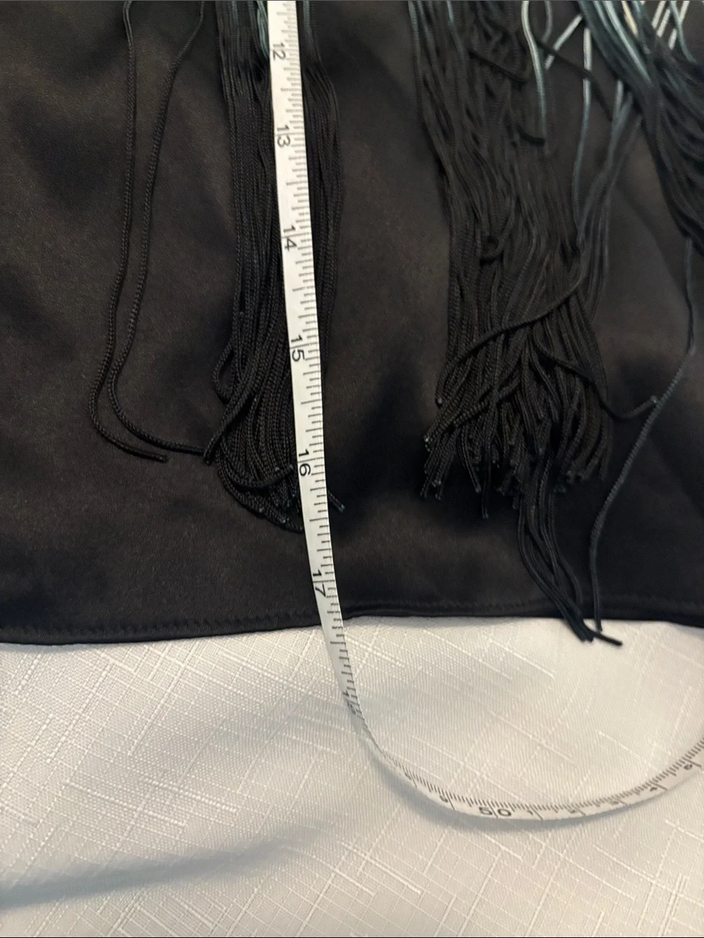 VTG Foley + Corinna Sea moss Ombré Black Spaghetti Strap Fringe Top SZ SM Silk